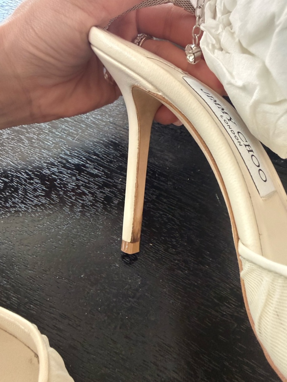 Jimmy Choo Saeda 85 Ivory Tulle Crystal Pump size 37.5 - Picture 12 of 17